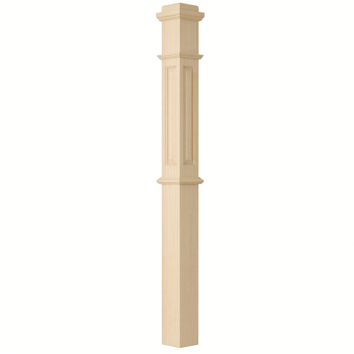 ARP-4375 4-3/4" x 62" Actual Raised Panel Box Newel Post, Birch