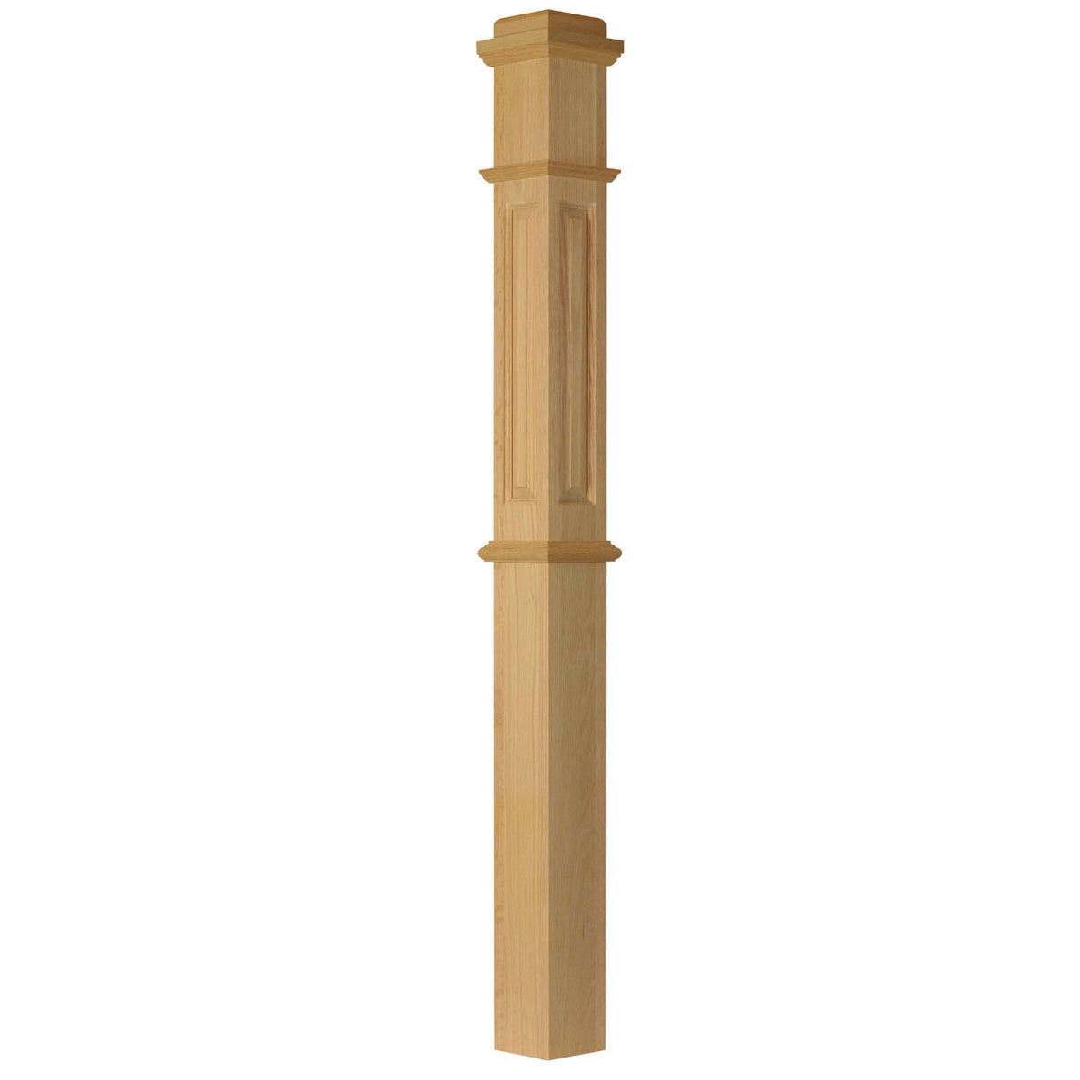 ARP-4375 4-3/4" x 62" Actual Raised Panel Box Newel Post, Red Oak