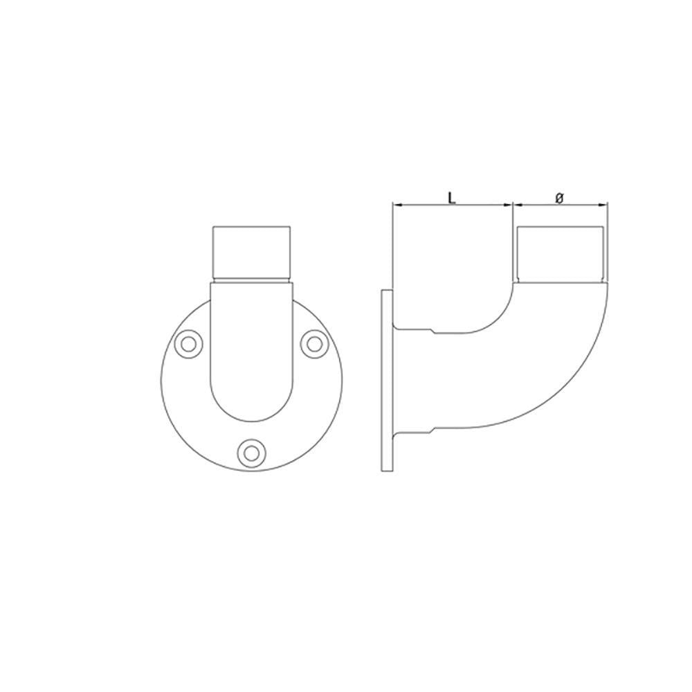 Wall Rail Return Flange for 42.4 mm Round Rail, CADD