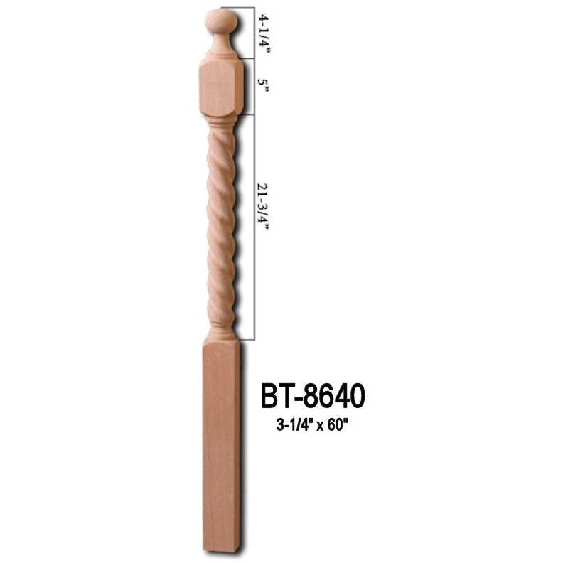BT-8640 48" Barley Rope Twist Ball Top Newel Post