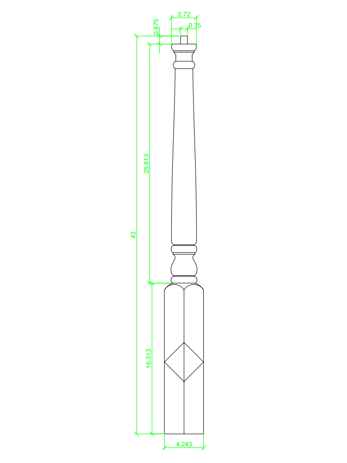 C-4011PT 48" Colonial Pin Top Starting Newel Post (CADD)