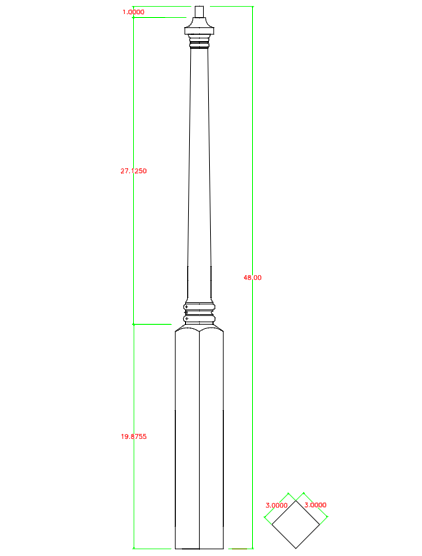C-4030 48" Colonial Pin Top Starting Newel Post (CADD)