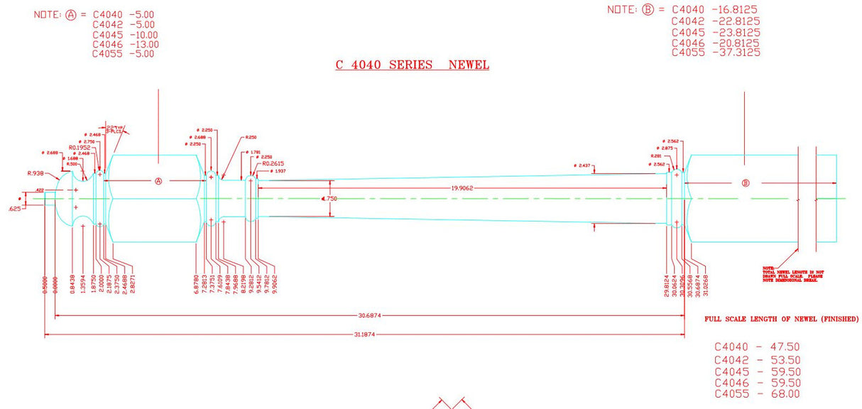 C-4055 60" Colonial Landing/Angled Newel Post (CADD)