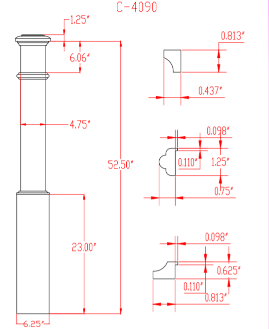 C-4090 Plain Traditional Box Newel CADD Drawing