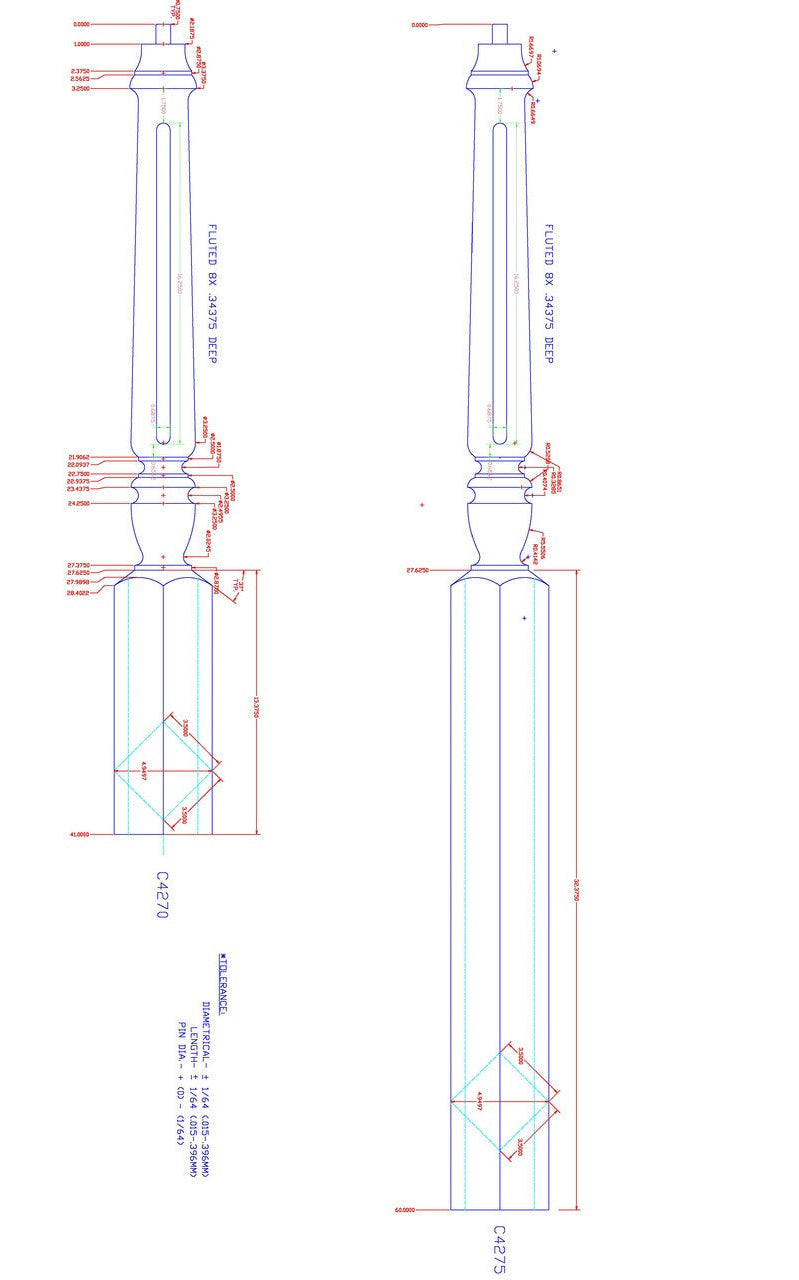 C-4275 60" Angle/Landing Pin Top Newel Post (CADD)