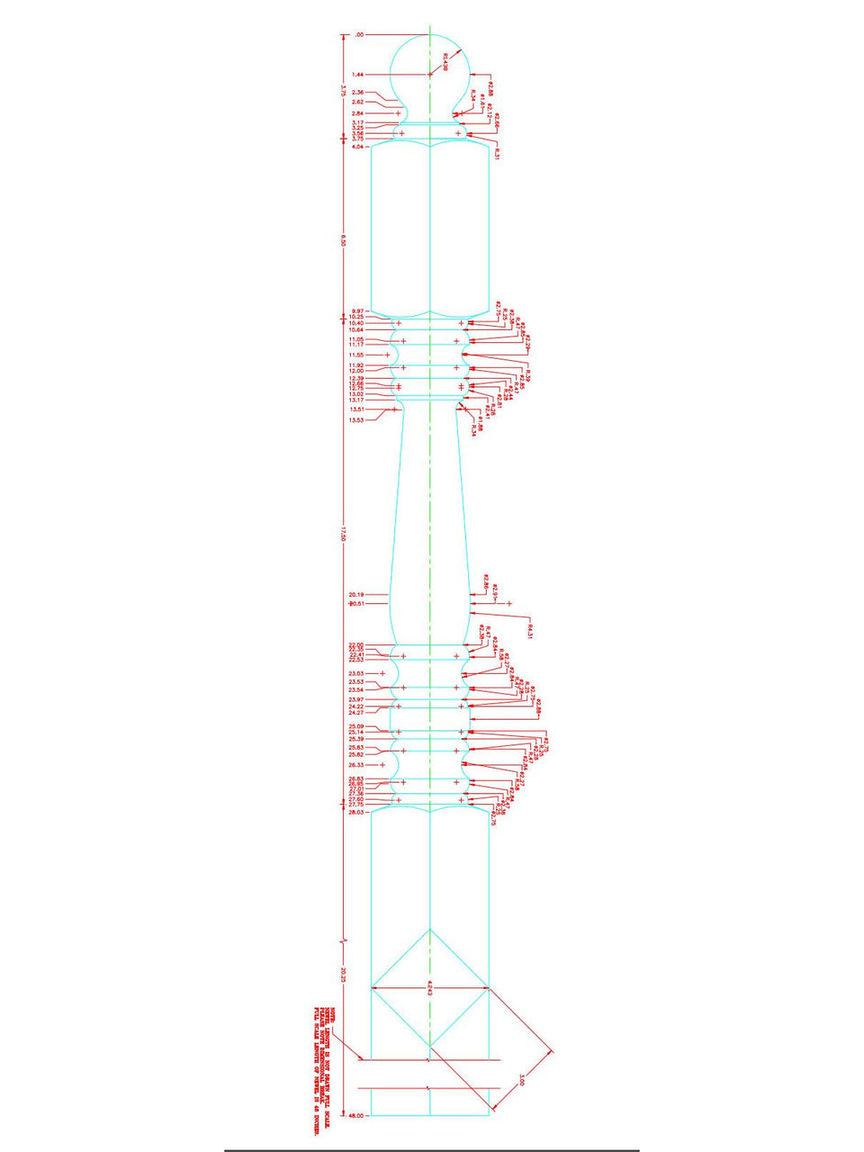 C-4550 Ball Top 3" x 48" Starting Newel Post CADD