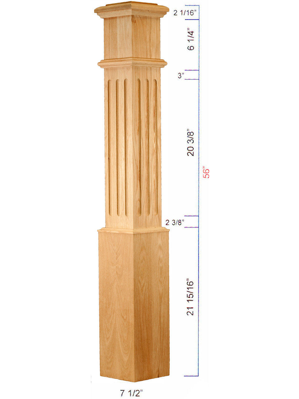 C-4095-F Large Fluted Traditional Box Newel Dimensional Information