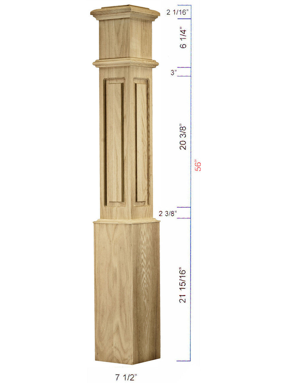 C-4095-RP Large Raised Panel Traditional Box Newel Dimensional Information