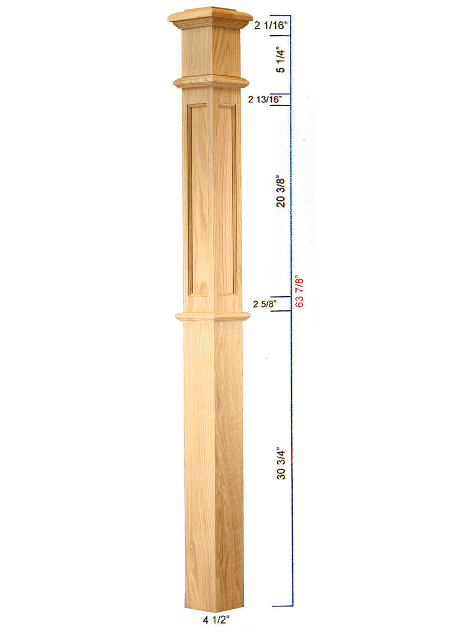 C-4691-FP Flat Panel Landing Box Newel Post Dimensional Information
