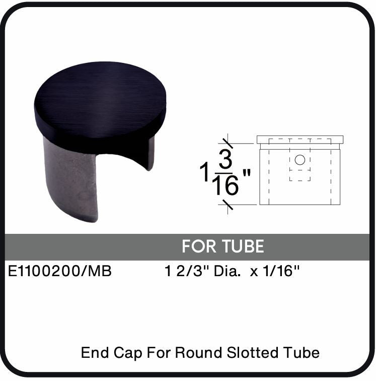 E1100200/MB Nero Black End Cap for 1-2/3" Slotted Tube, Data Sheet