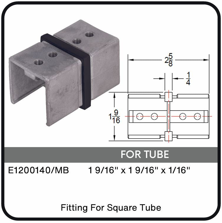 E1200140/MB Nero Connector For Square Slotted 1 9/16" X 1 9/16" Tube, Data Sheet