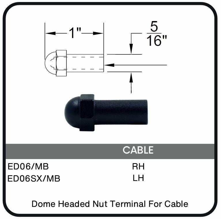 ED06/MB Nero Dome Headed Nut Terminal for Cable, Data Sheet