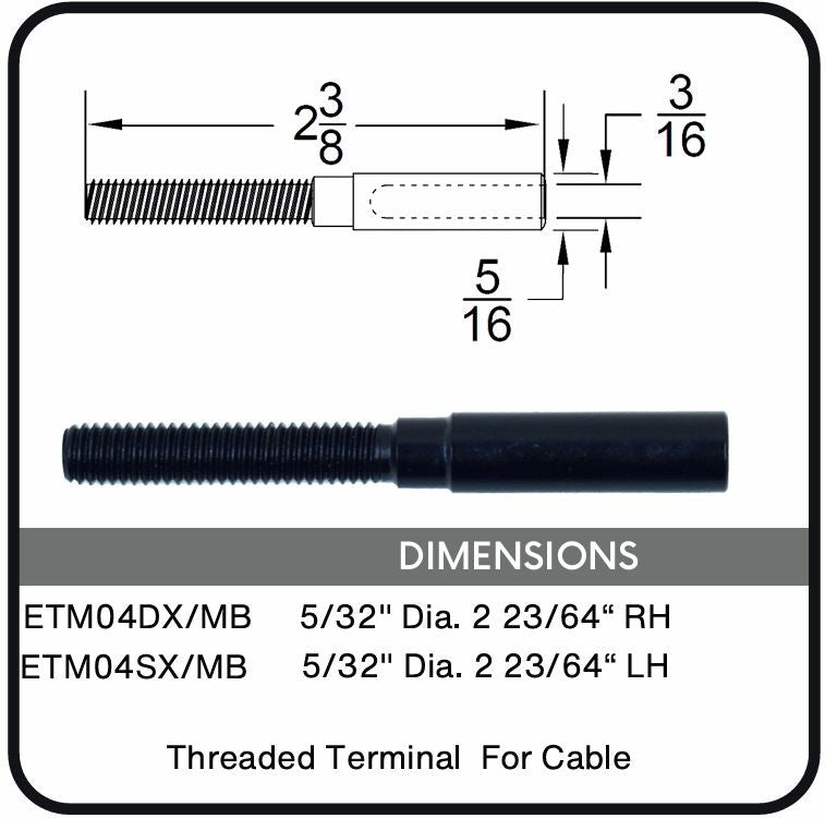 ETM04DX or ETM04SX/MB Nero Threaded Terminal for Cable, Data Sheet
