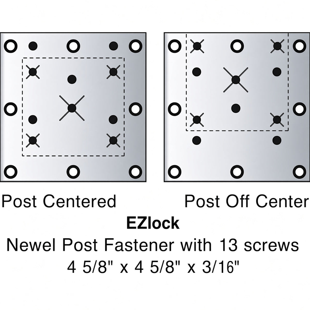 EZLock Newel Fastening Kit 4-5/8" x 4-5/8" x 3/16" with 13 Screws