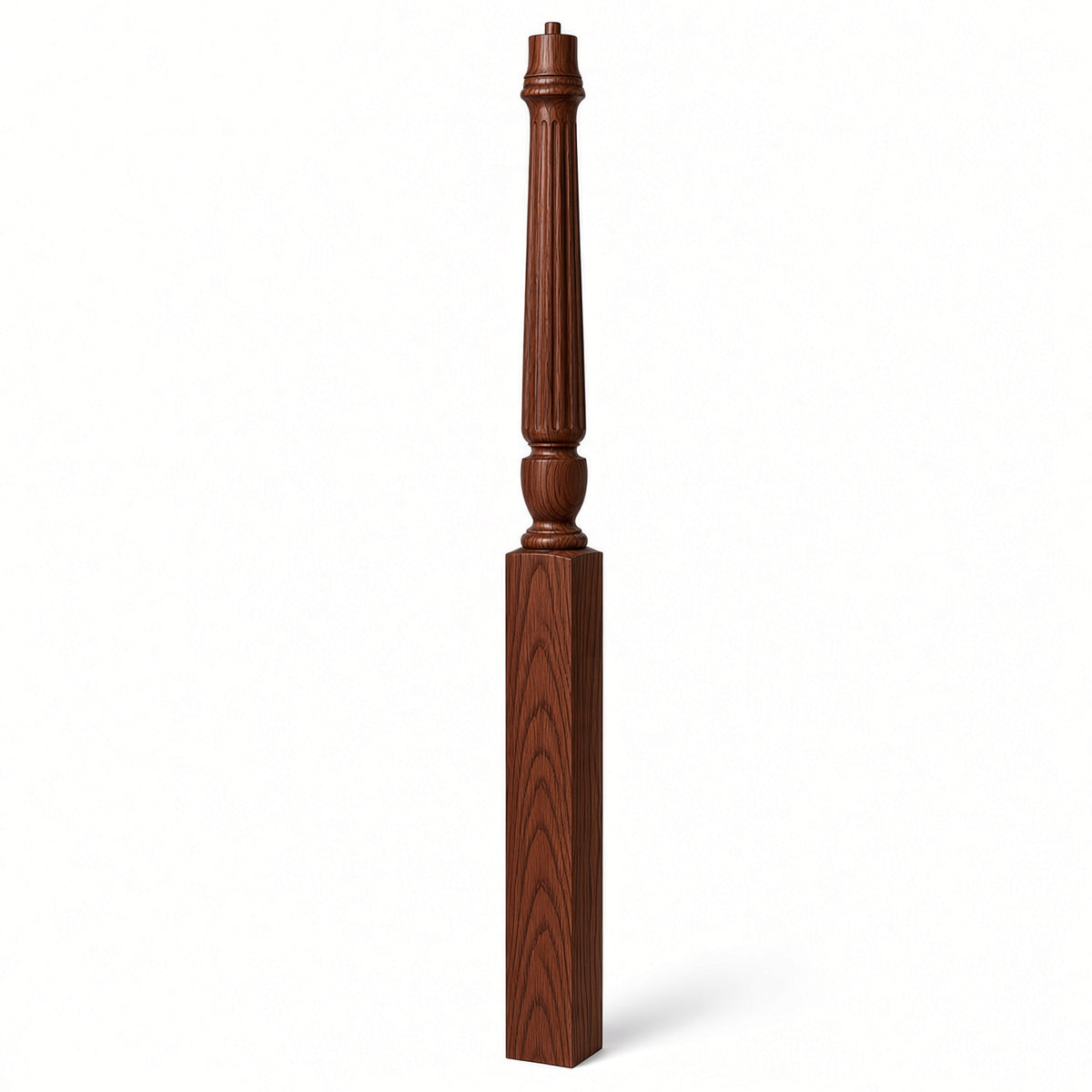 F-3015 3-1/2" x 56", or 3-1/2" x 60" Bunker Hill Fluted Gooseneck Landing Newel Post, Mahogany