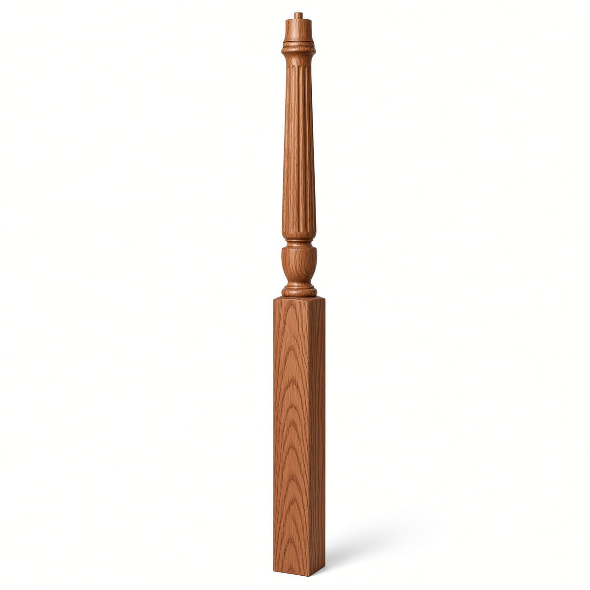 F-3015 3-1/2" x 56", or 3-1/2" x 60" Bunker Hill Fluted Gooseneck Landing Newel Post, Red Oak