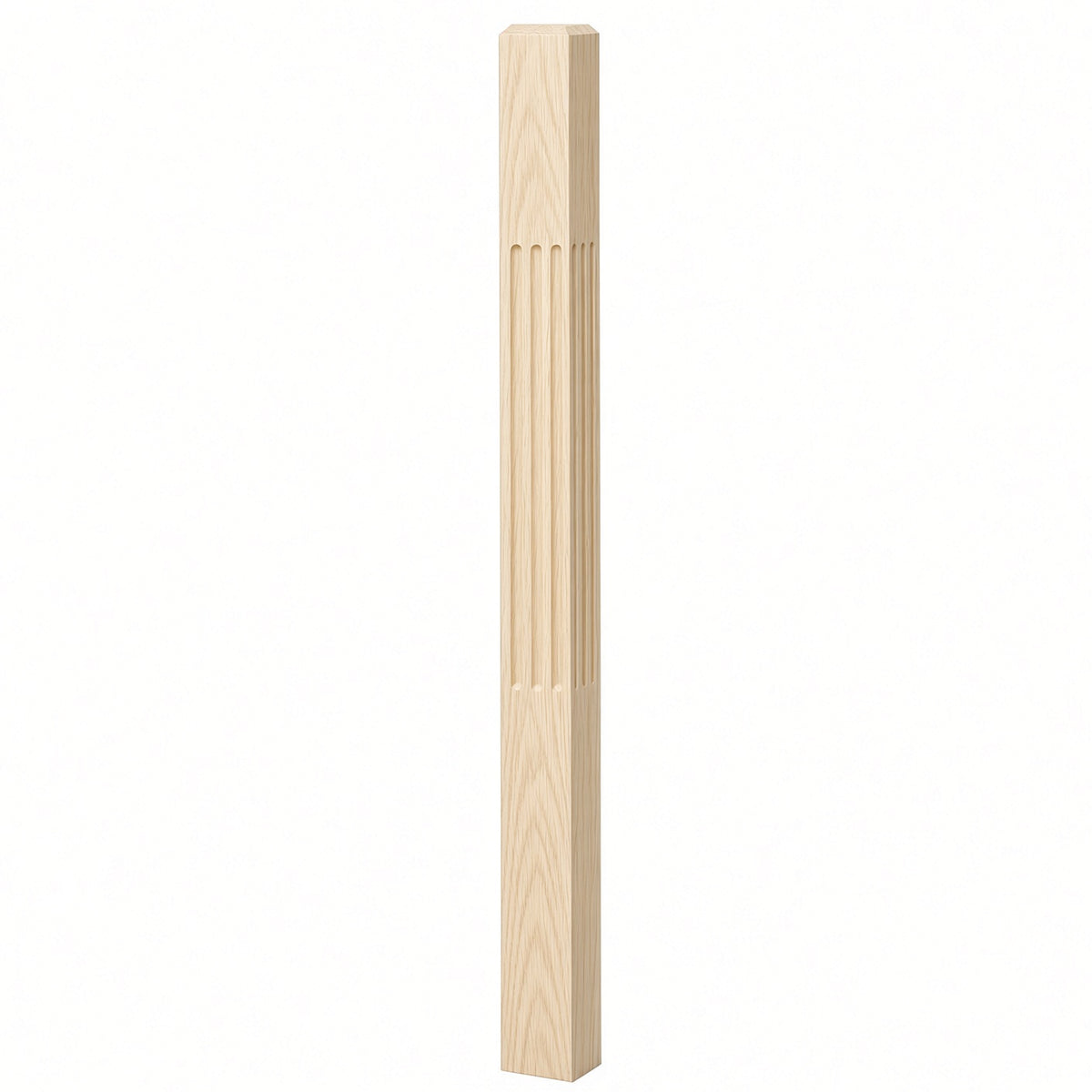 F-4002 3-1/2" x 48" Chamfered Top Fluted Contemporary Newel Post, Birch