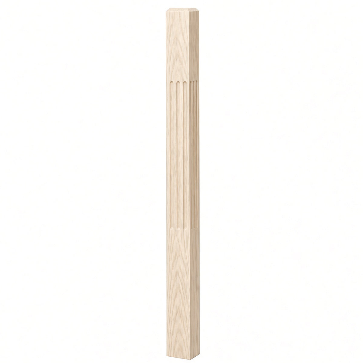 F-4002 3-1/2" x 48" Chamfered Top Fluted Contemporary Newel Post, Hard Maple