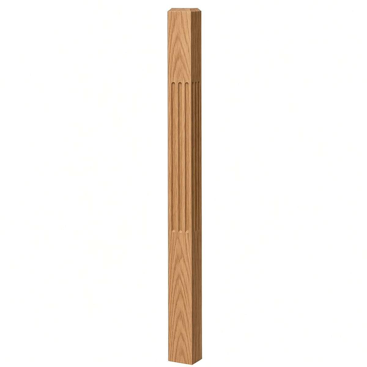 F-4002 3-1/2" x 48" Chamfered Top Fluted Contemporary Newel Post, Hickory