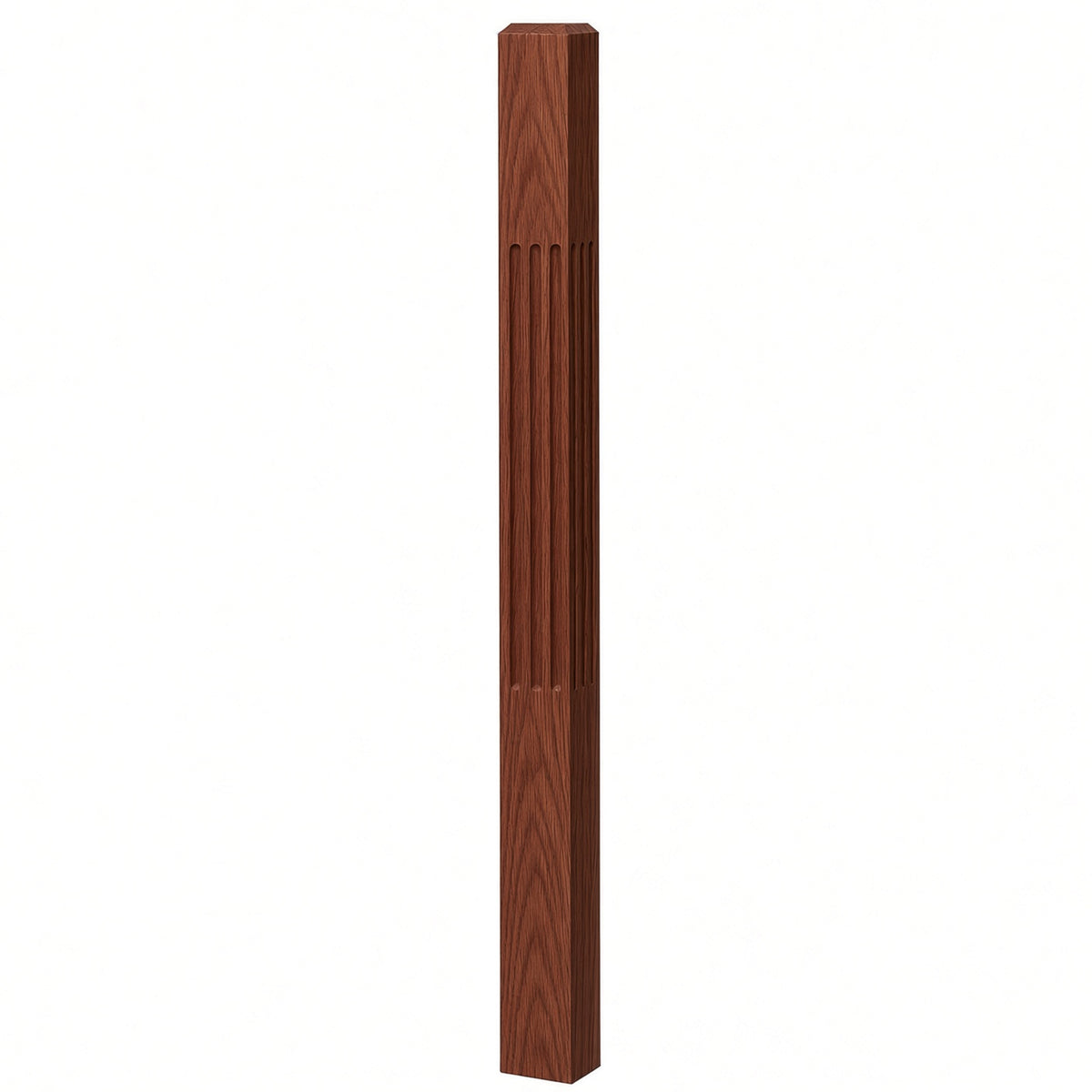 F-4002 3-1/2" x 48" Chamfered Top Fluted Contemporary Newel Post, Mahogany