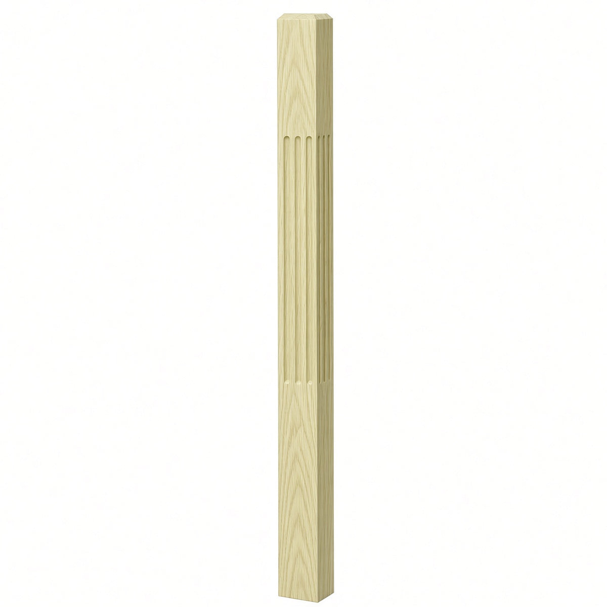 F-4002 3-1/2" x 48" Chamfered Top Fluted Contemporary Newel Post, Poplar