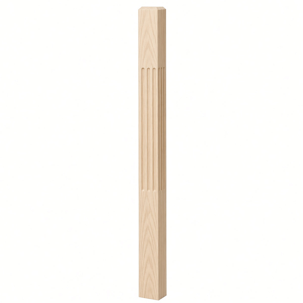 F-4002 3-1/2" x 48" Chamfered Top Fluted Contemporary Newel Post, Soft Maple