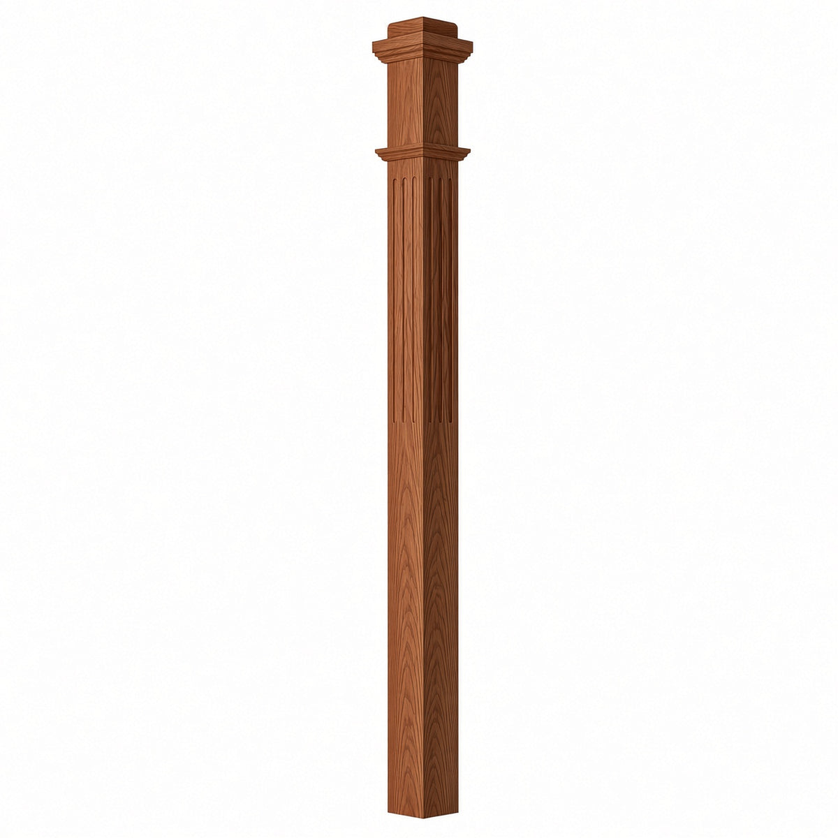 F-4075 3-1/2"x 3-1/2" Fluted Box Newel Post, American Cherry