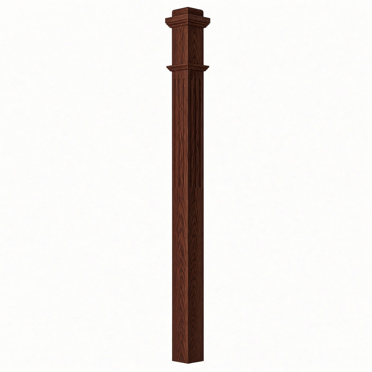 F-4075 3-1/2"x 3-1/2" Fluted Box Newel Post, Brazilian Cherry