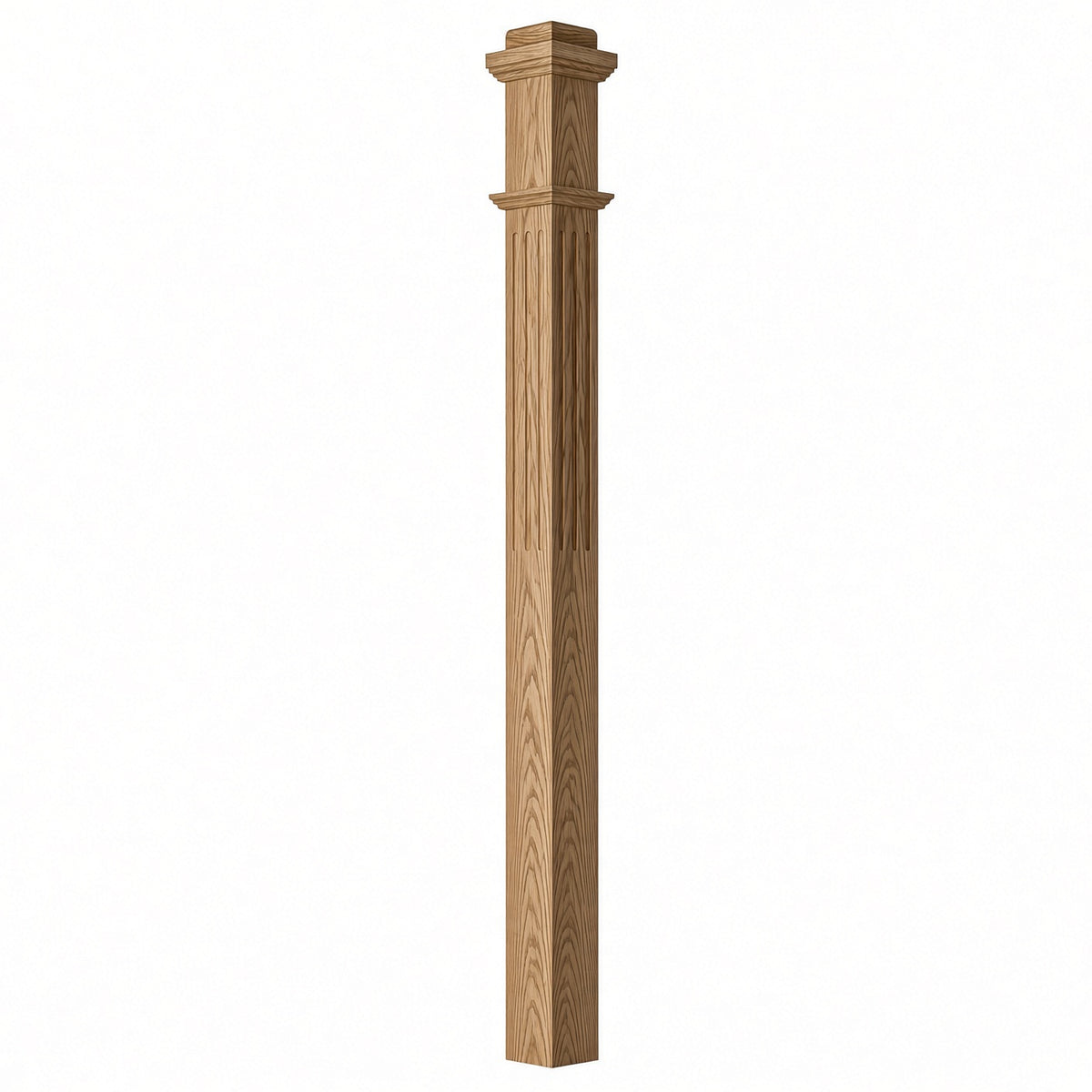 F-4075 3-1/2"x 3-1/2" Fluted Box Newel Post, Hickory