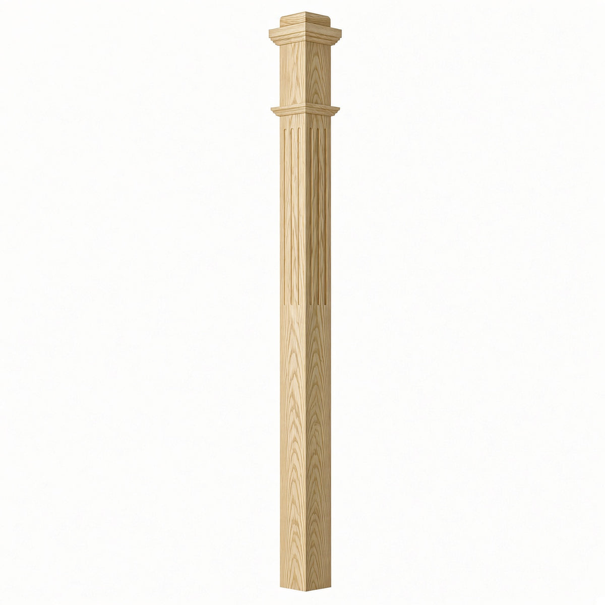 F-4075 3-1/2"x 3-1/2" Fluted Box Newel Post, Poplar