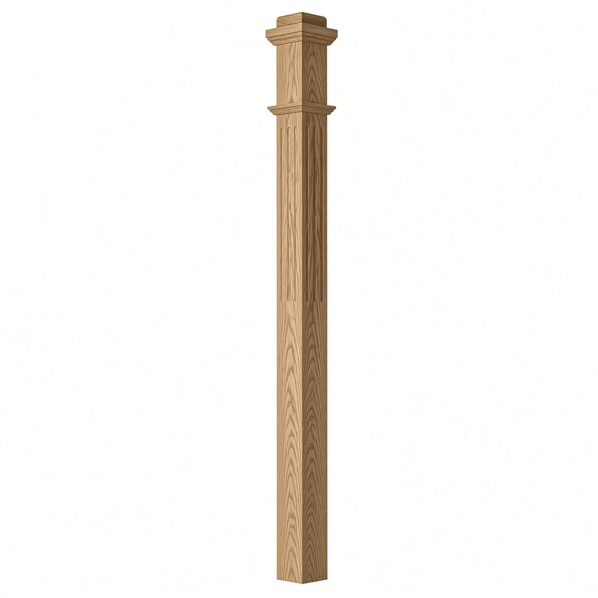 F-4075 3-1/2"x 3-1/2" Fluted Box Newel Post, Red Oak