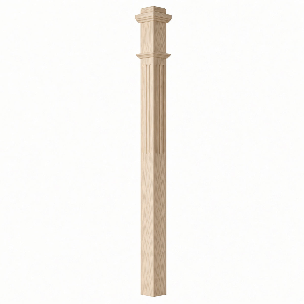 F-4075 3-1/2"x 3-1/2" Fluted Box Newel Post, Soft Maple