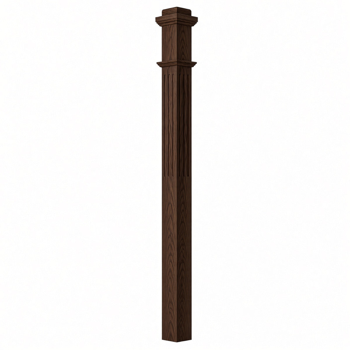 F-4075 3-1/2"x 3-1/2" Fluted Box Newel Post, Walnut