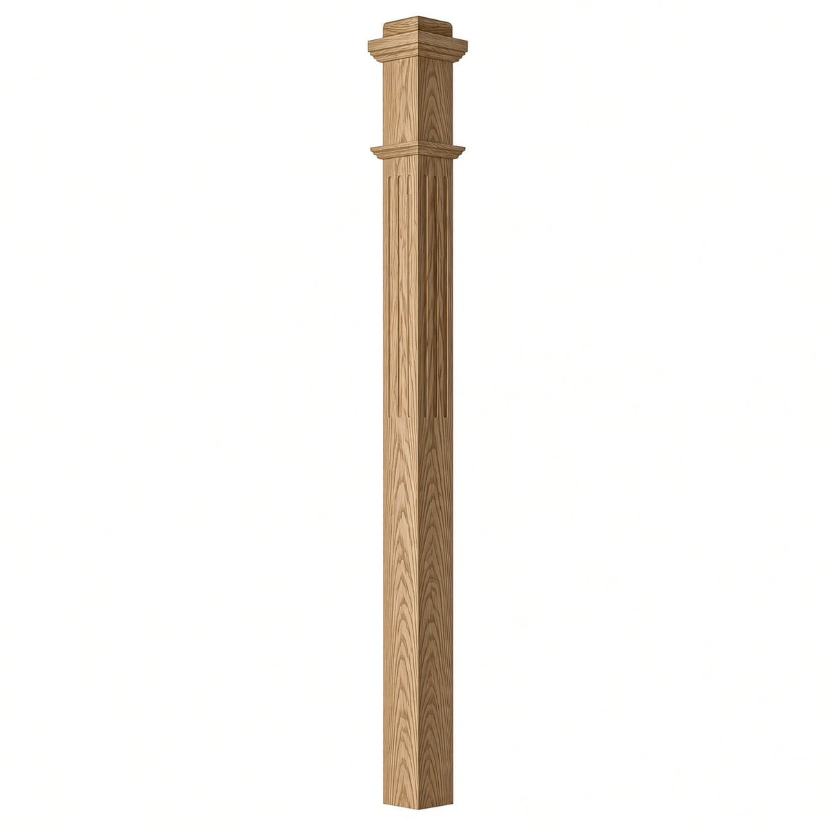 F-4075 3-1/2" Fluted Box Newel Post, White Oak
