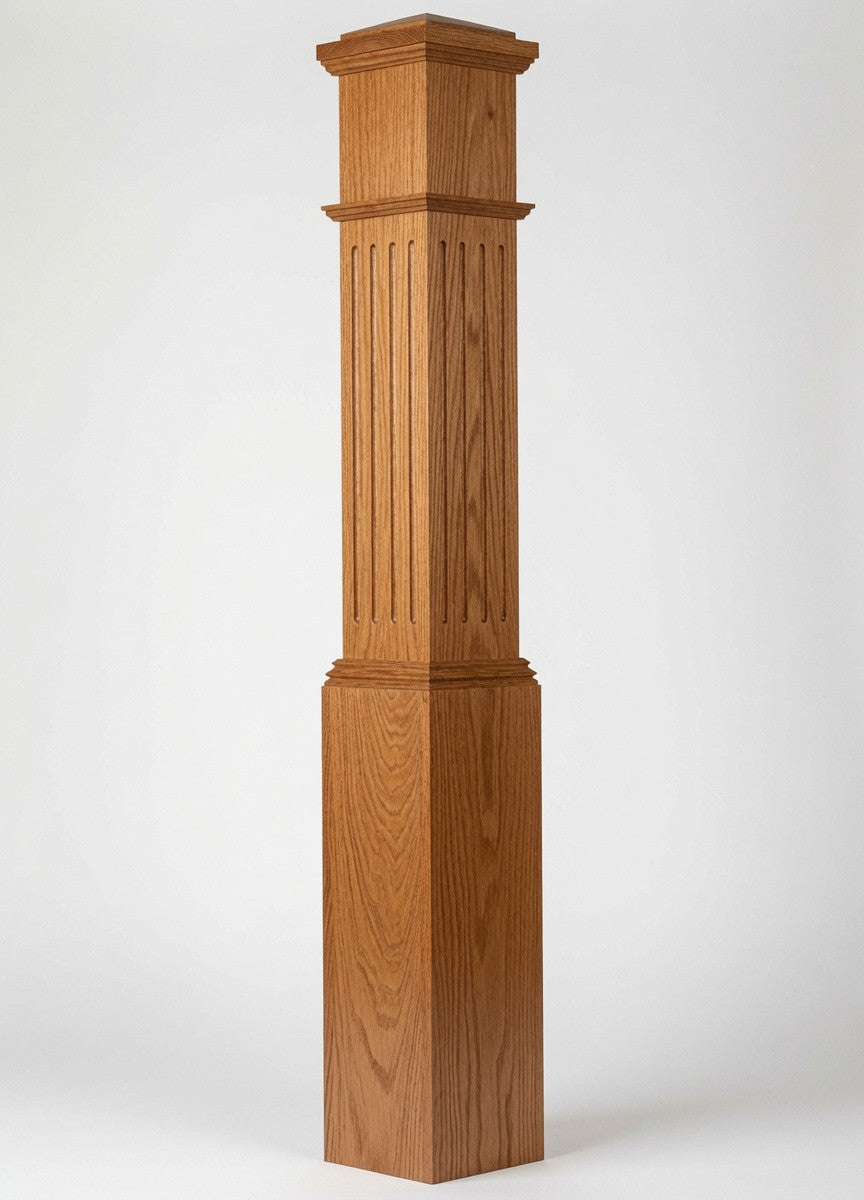F-4092 Fluted Large Box Newel Post, Red Oak
