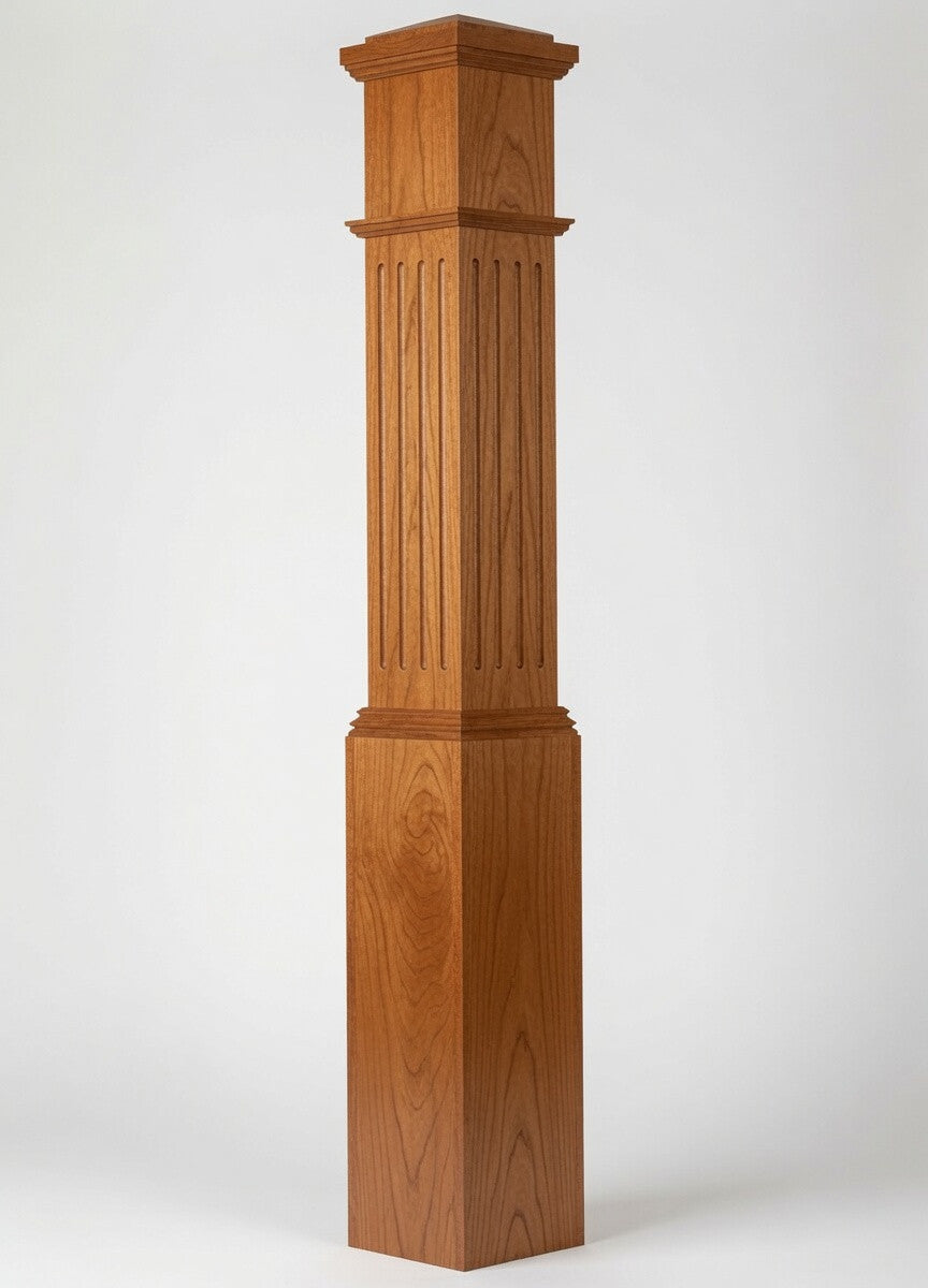 F-4092 Fluted Large Box Newel Post, American Cherry
