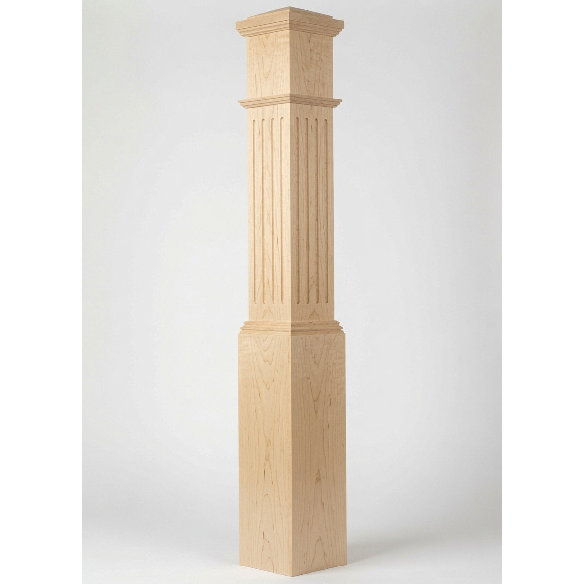 F-4092 7-1/2" x 55" Large Flute Box Newel Post, Hard Maple