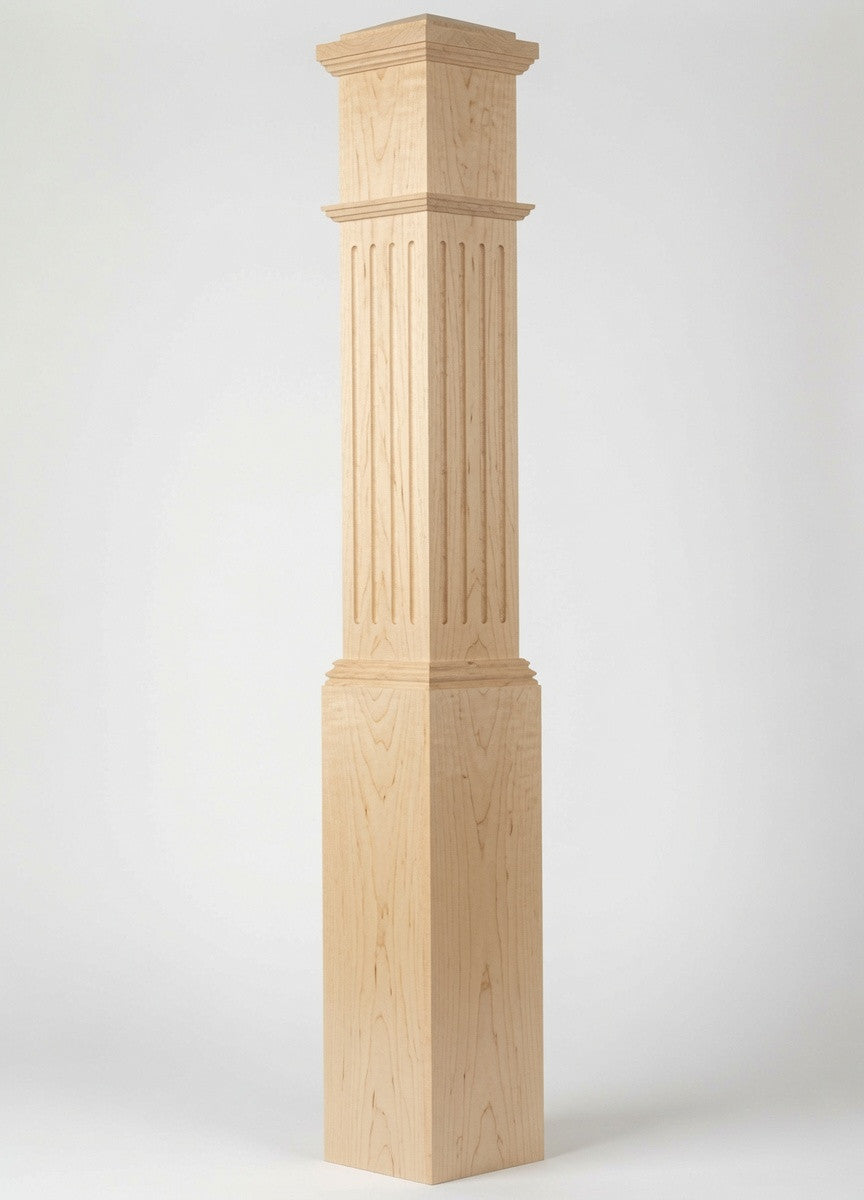 F-4092 Fluted Large Box Newel Post, Hard Maple