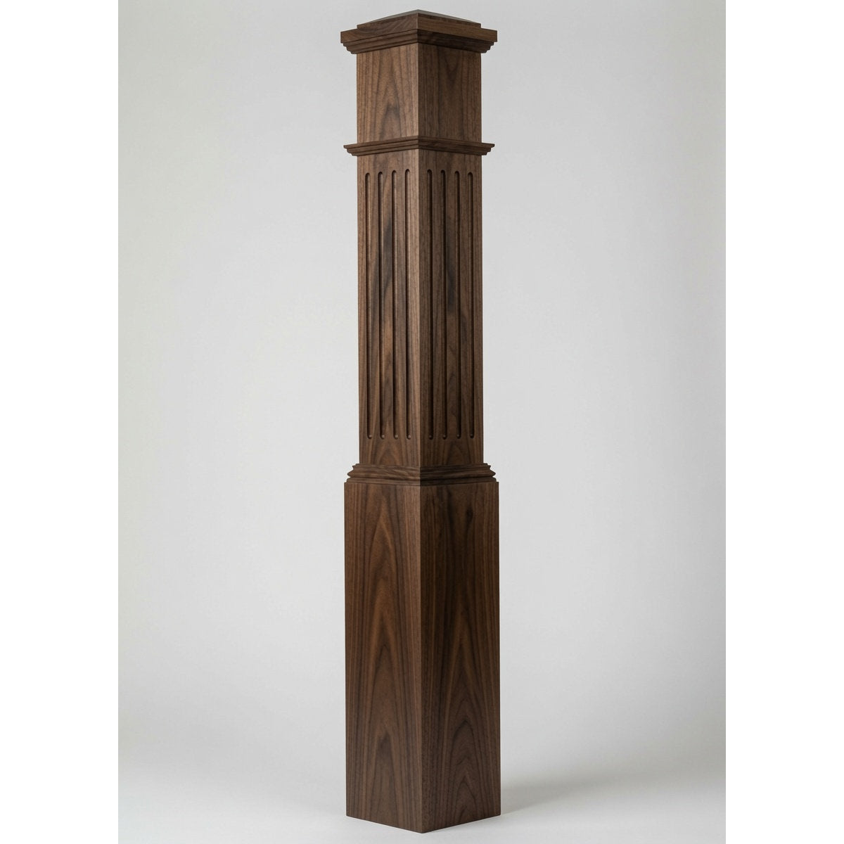 F-4092 7-1/2" x 55" Large Flute Box Newel Post, Walnut