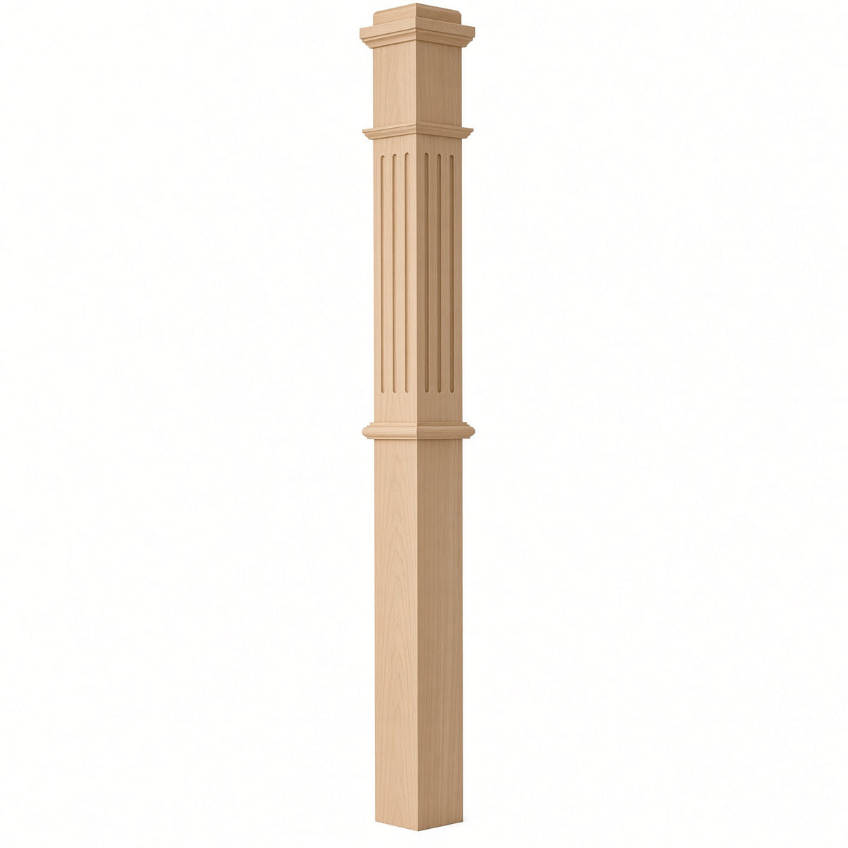 F-4375 4-3/4" x 62" Fluted Box Newel Post, Beech