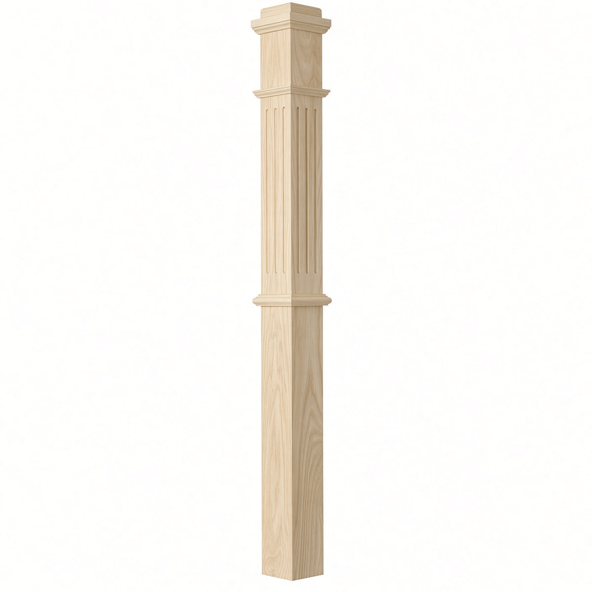 F-4375 4-3/4" x 62" Fluted Box Newel Post, Birch