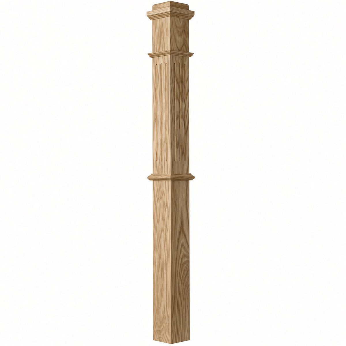 F-4375 4-3/4" x 62" Fluted Box Newel Post, Hickory