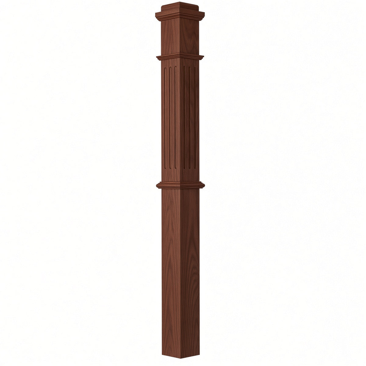 F-4375 4-3/4" x 62" Fluted Box Newel Post, Mahogany