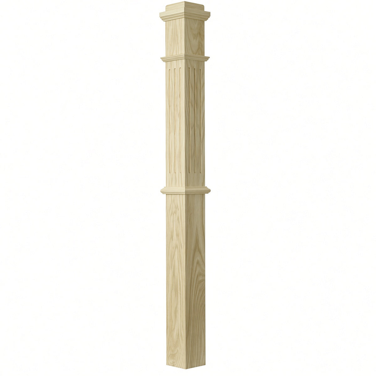 F-4375 4-3/4" x 62" Fluted Box Newel Post, Poplar