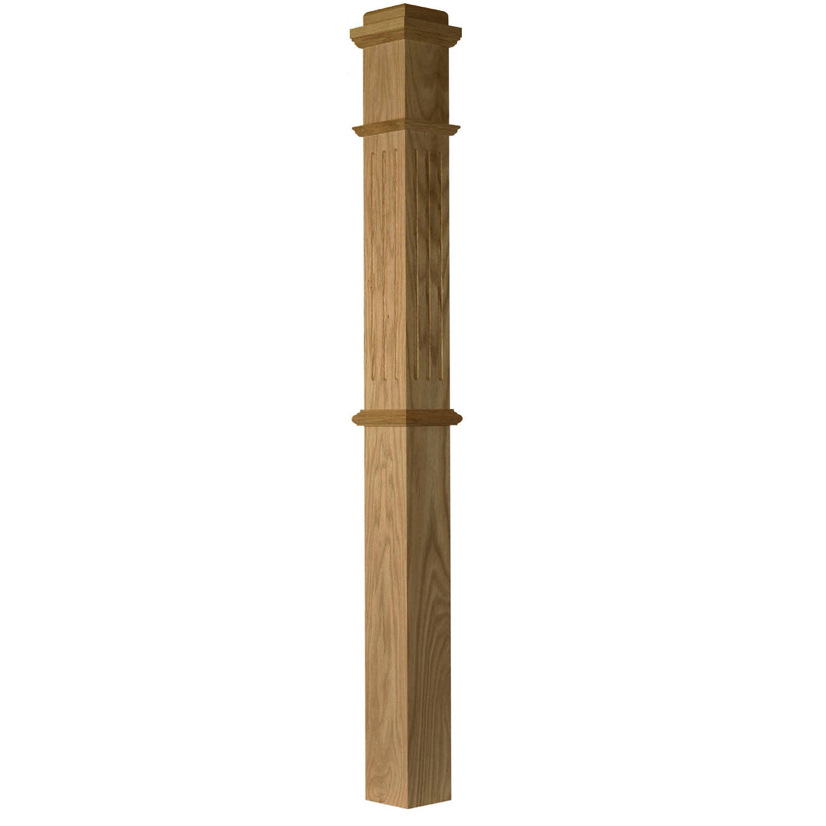 F-4375 4-3/4" x 62" Fluted Box Newel Post, Red Oak