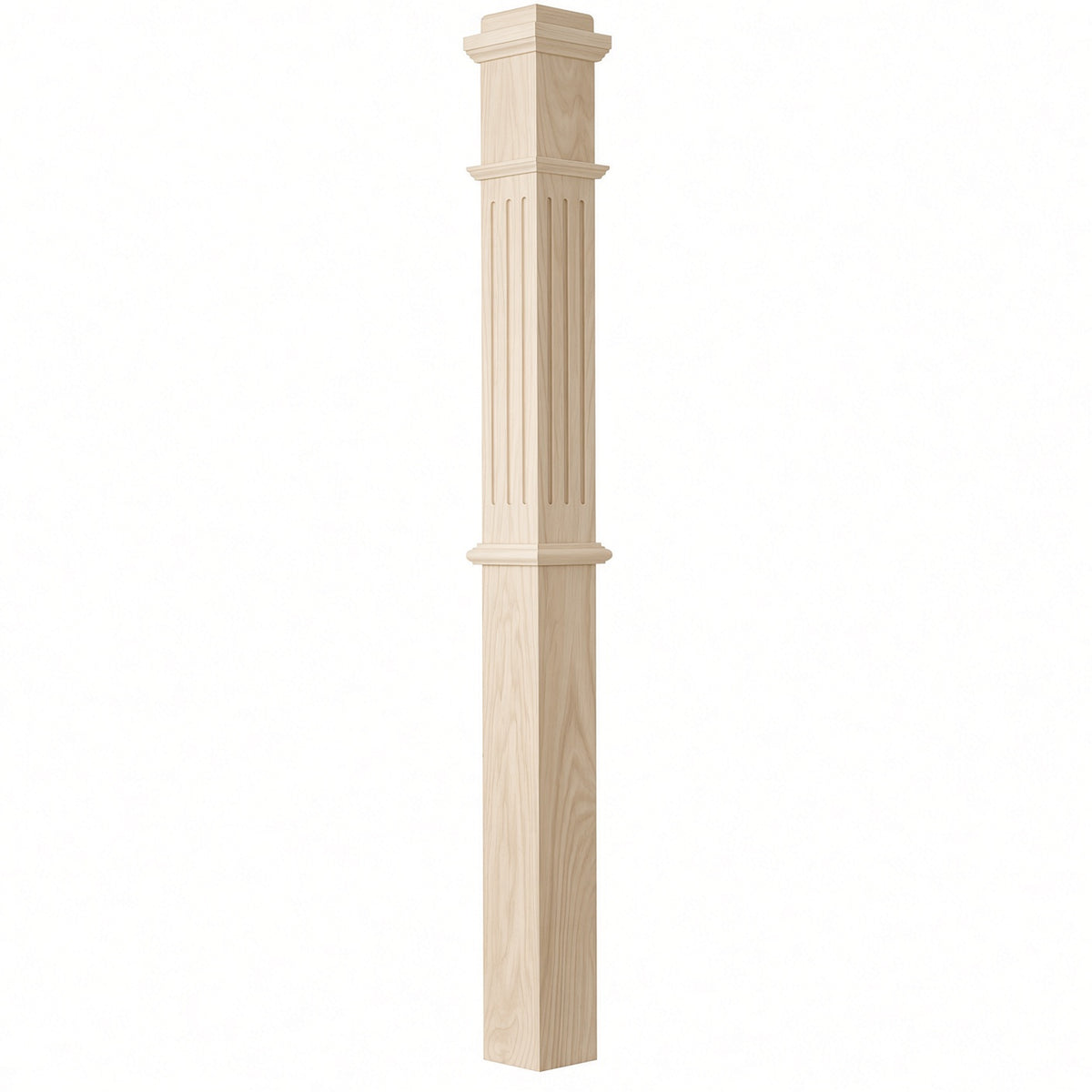 F-4375 4-3/4" x 62" Fluted Box Newel Post, Soft Maple