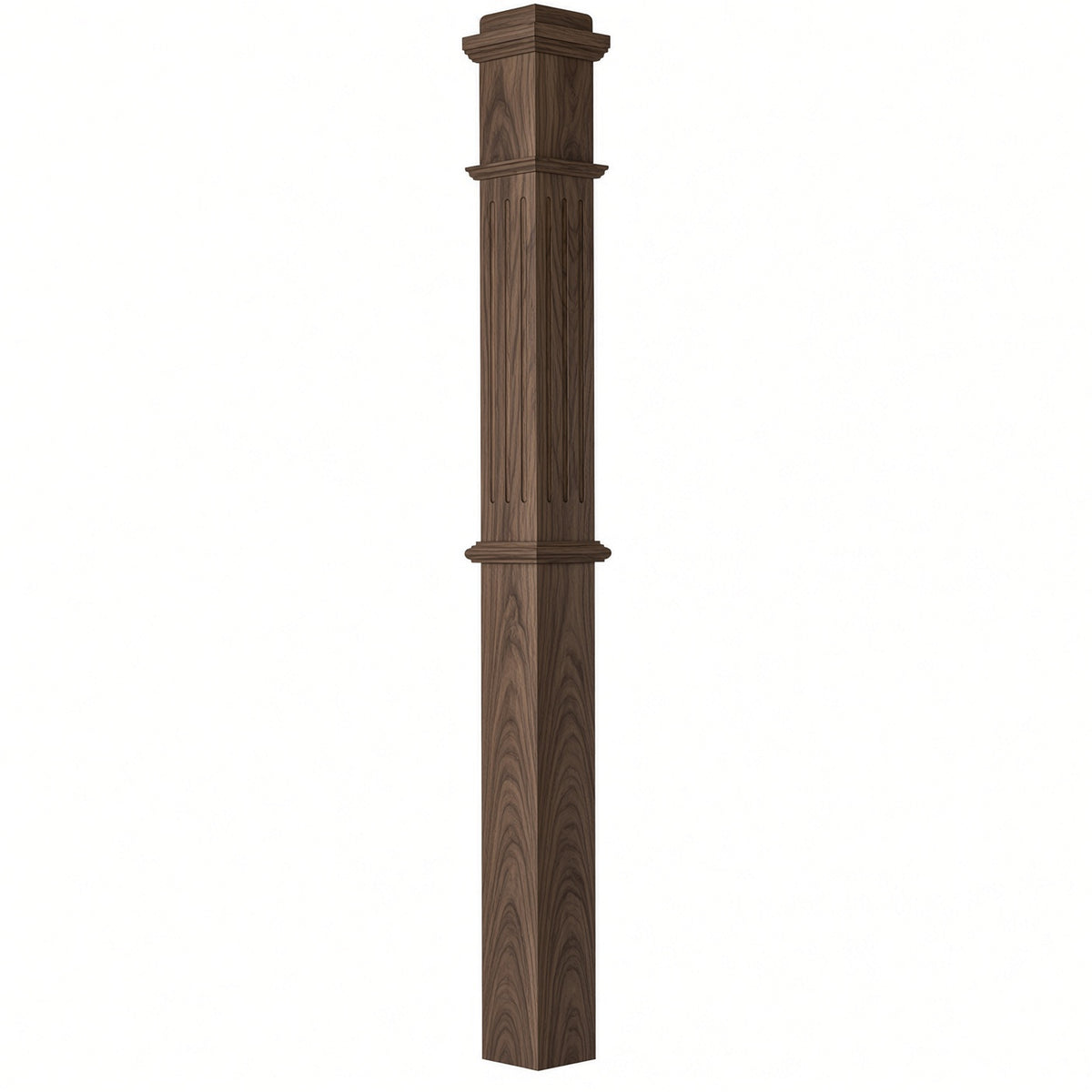 F-4375 4-3/4" x 62" Fluted Box Newel Post, Walnut
