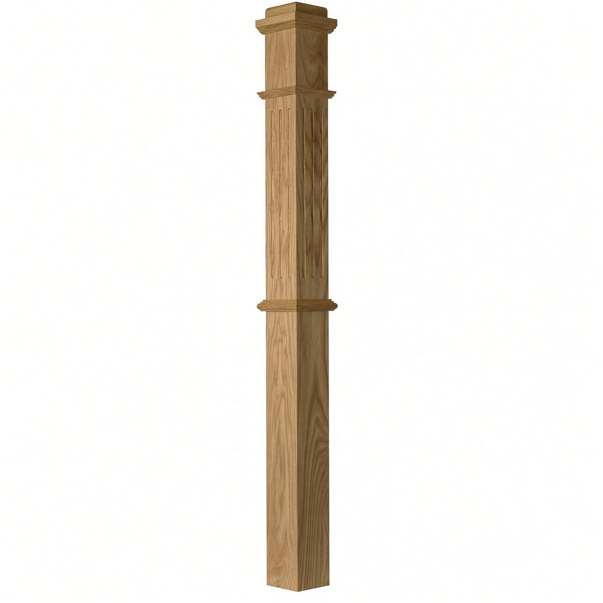 F-4375 4-3/4" x 62" Fluted Box Newel Post, White Oak