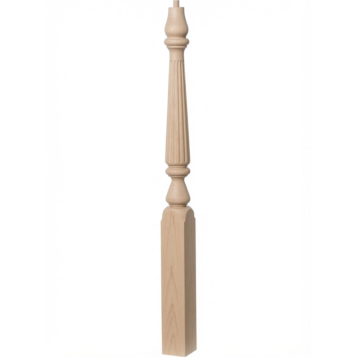 F-4811 (48"), or F-4815 (60") Fluted Ohio Series Newel Post, Soft Maple