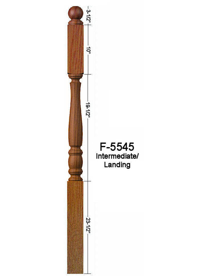 F-5545 Fluted 2nd Floor Utah Classic Newel Post Dimensional Information